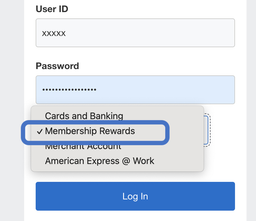 Logging in to an Amex Membership Rewards account