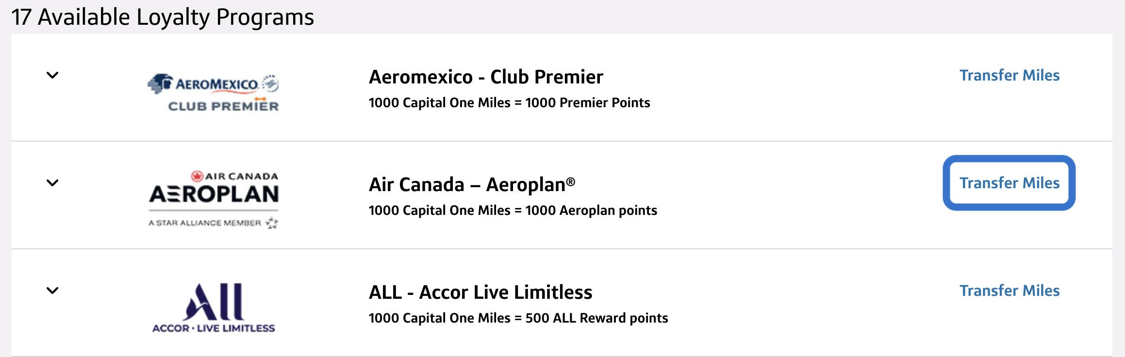 Choosing a Capital One transfer partner and entering a frequent flyer account number