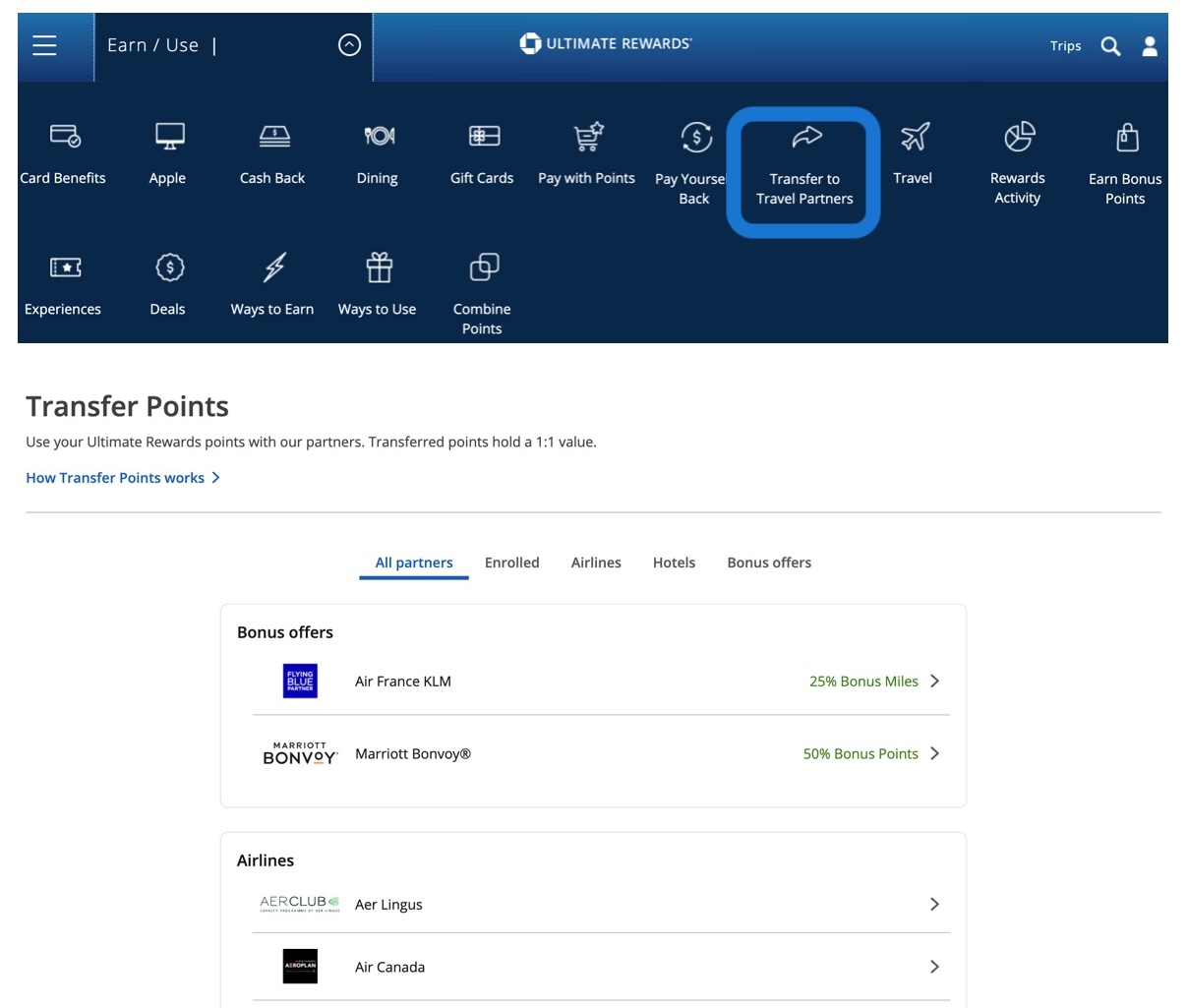 Chase Ultimate Rewards points transfer