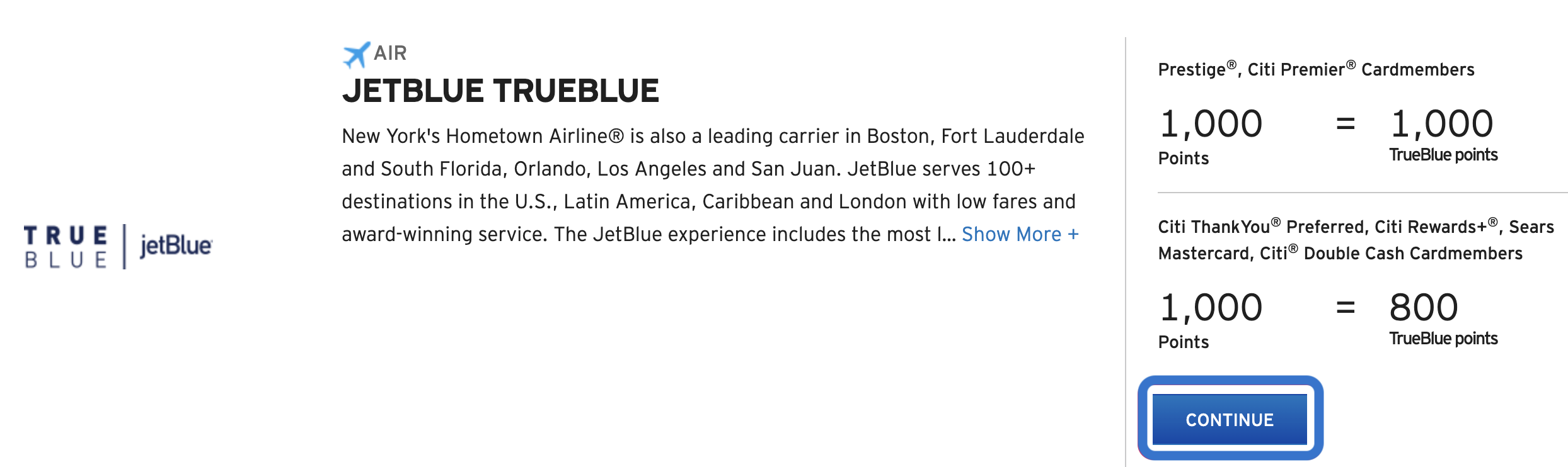 Linking an airline loyalty account to transfer Citi ThankYou Points