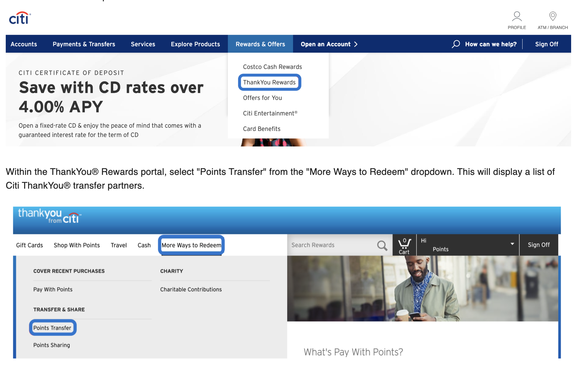 Citi ThankYou Points transfer