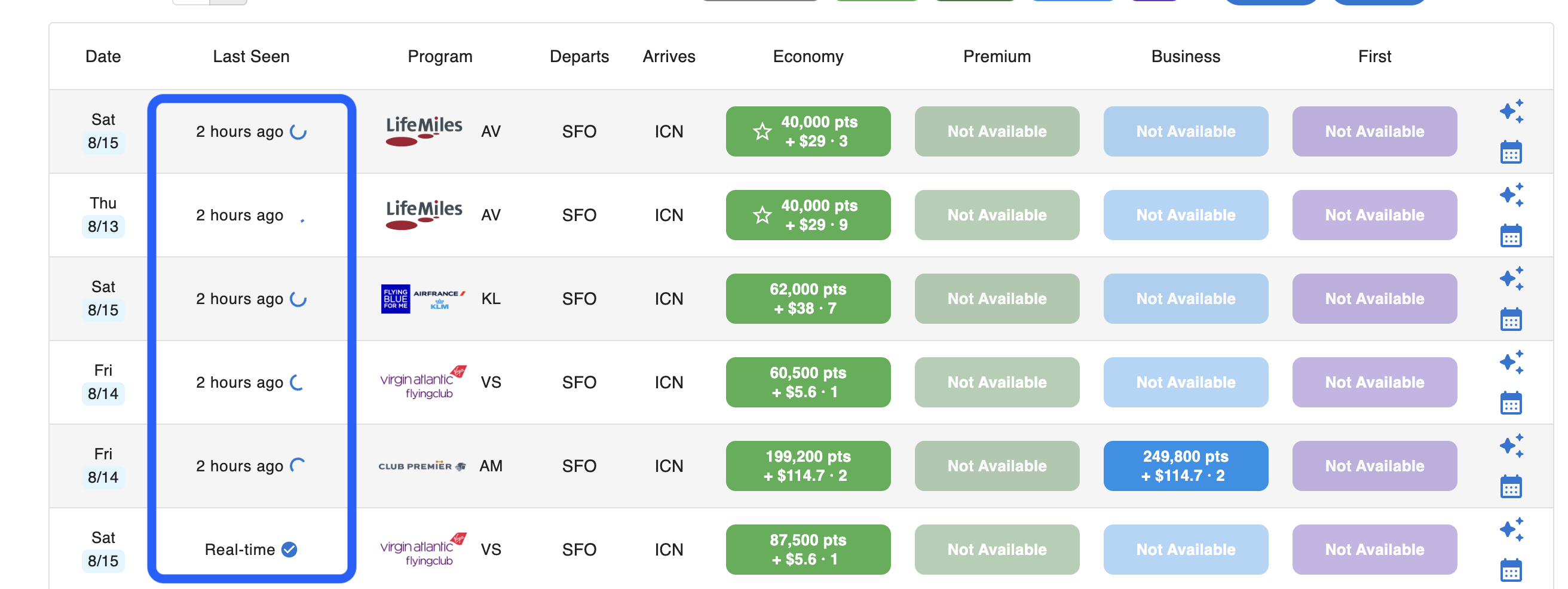 Panorama flight details showing the Refreshing data with airline indicator