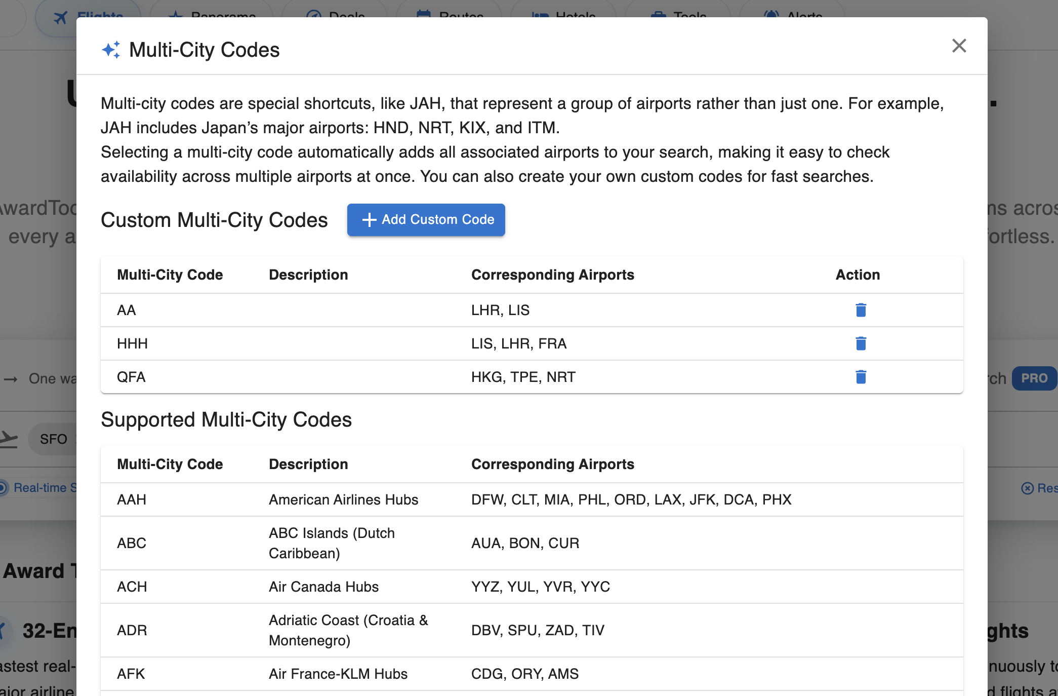 Creating a custom multi-city code for airports you search often