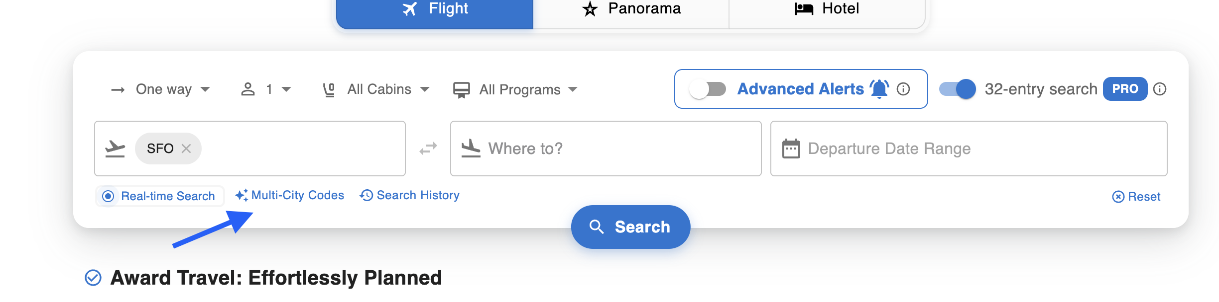 Using a multi-city code shortcut to add a group of airports to a real-time search